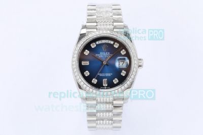 EW Rolex President Day-Date 36MM D-Blue Dial Diamond Mid Center Link Bracelet